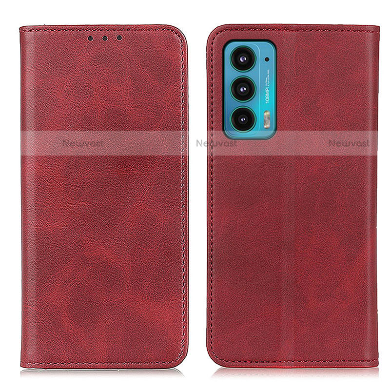 Leather Case Stands Flip Cover Holder A04D for Motorola Moto Edge Lite 5G Red