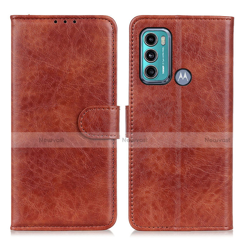 Leather Case Stands Flip Cover Holder A04D for Motorola Moto G60 Brown