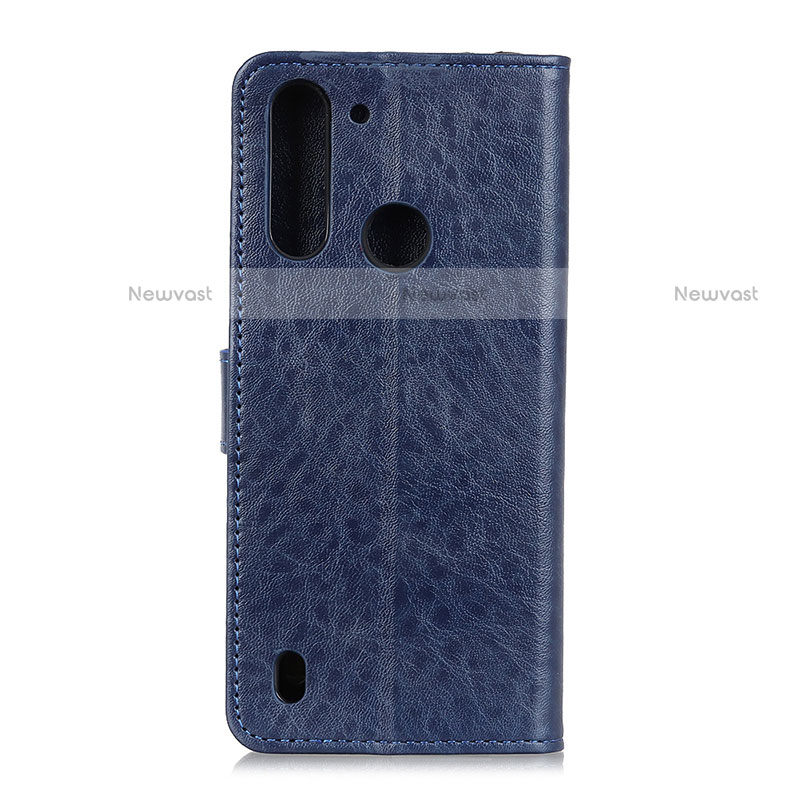Leather Case Stands Flip Cover Holder A04D for Motorola Moto One Fusion Blue