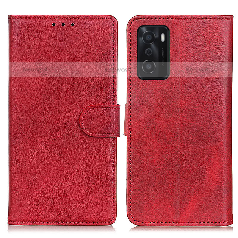 Leather Case Stands Flip Cover Holder A04D for Oppo A55S 5G Red