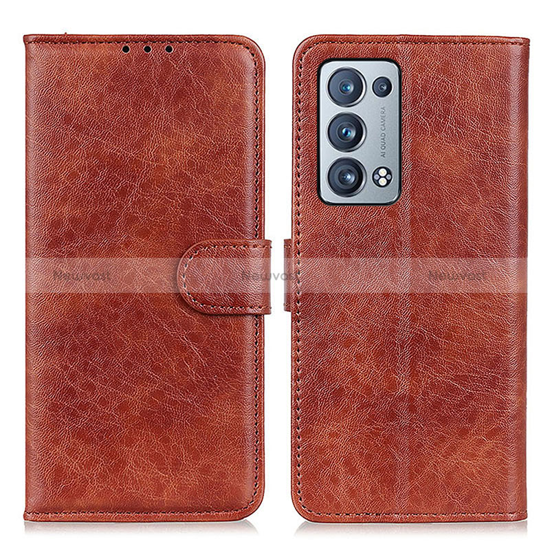 Leather Case Stands Flip Cover Holder A04D for Oppo Reno6 Pro 5G Brown