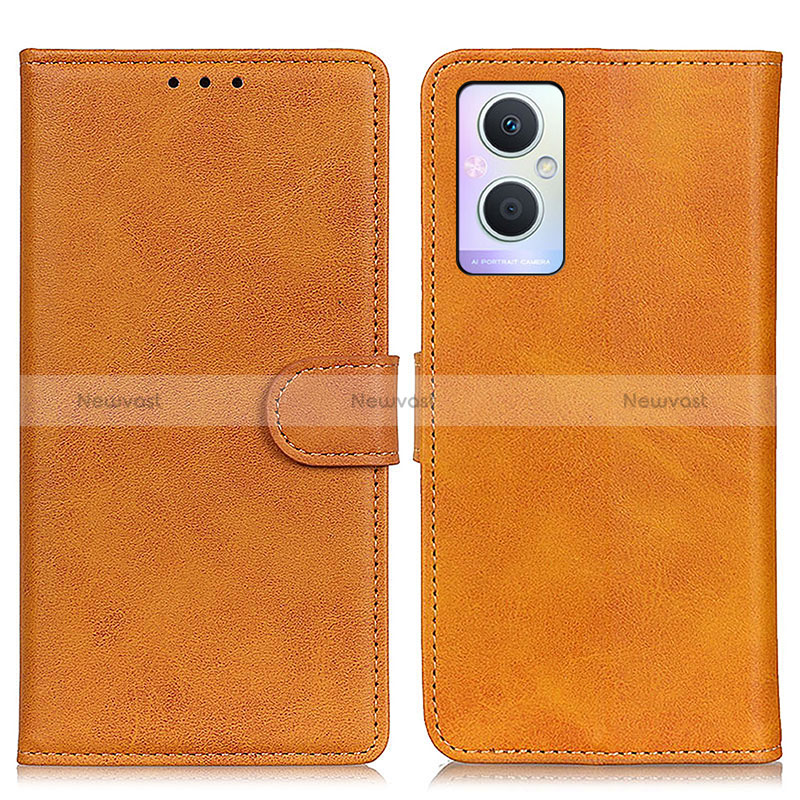Leather Case Stands Flip Cover Holder A04D for Oppo Reno7 Lite 5G Brown