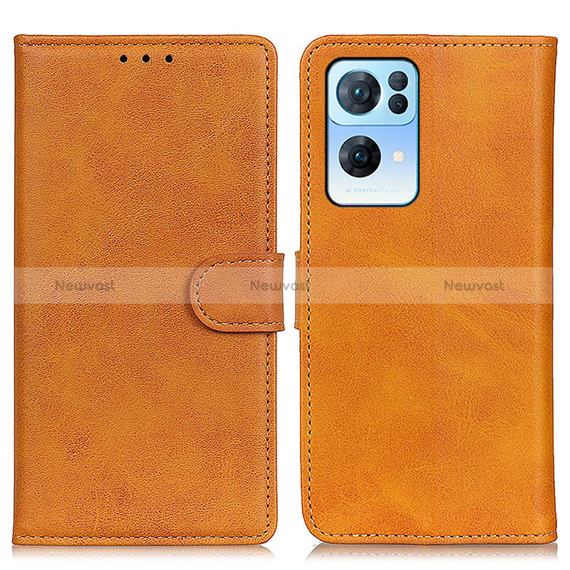 Leather Case Stands Flip Cover Holder A04D for Oppo Reno7 Pro 5G Brown