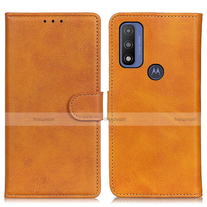 Leather Case Stands Flip Cover Holder A05D for Motorola Moto G Pure Brown
