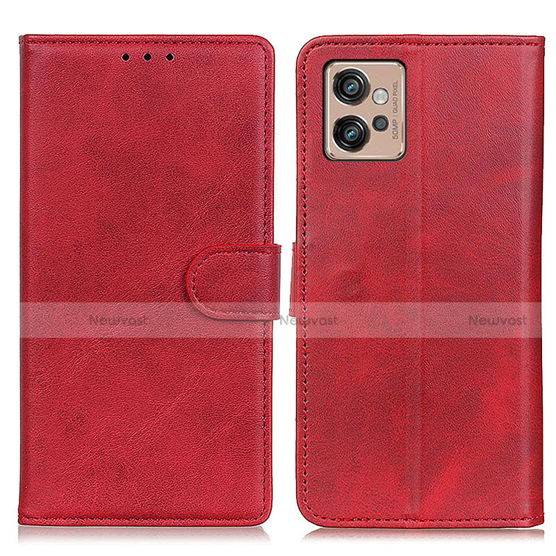Leather Case Stands Flip Cover Holder A05D for Motorola Moto G32 Red