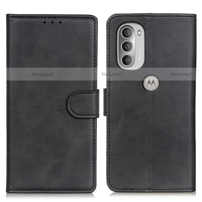 Leather Case Stands Flip Cover Holder A05D for Motorola Moto G51 5G Black