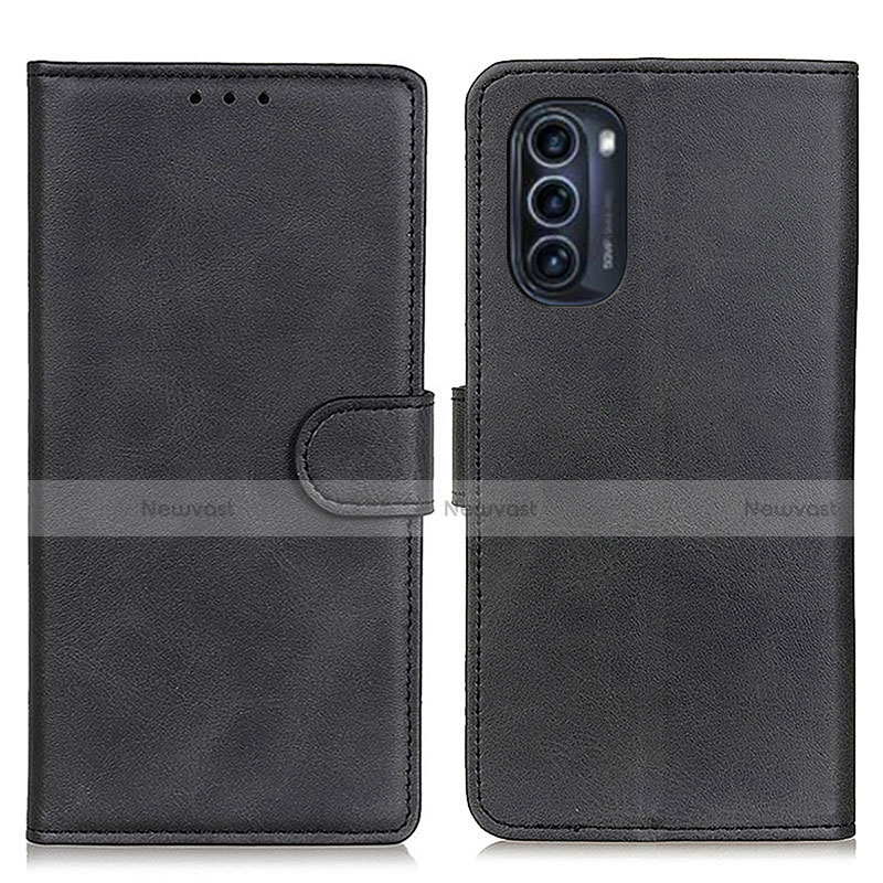 Leather Case Stands Flip Cover Holder A05D for Motorola Moto G52j 5G Black