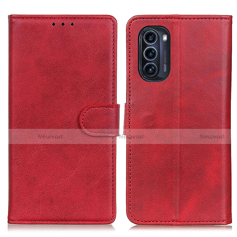 Leather Case Stands Flip Cover Holder A05D for Motorola Moto G52j 5G Red