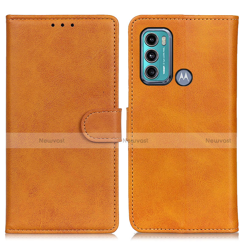 Leather Case Stands Flip Cover Holder A05D for Motorola Moto G60 Brown