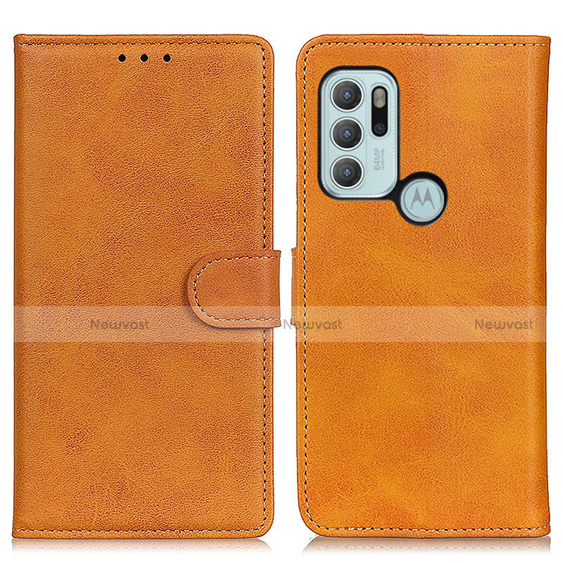 Leather Case Stands Flip Cover Holder A05D for Motorola Moto G60s Brown