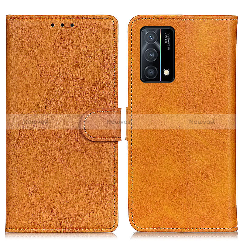 Leather Case Stands Flip Cover Holder A05D for Oppo K9 5G Brown