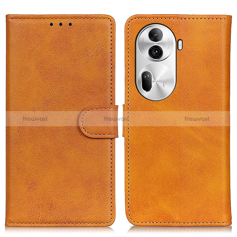 Leather Case Stands Flip Cover Holder A05D for Oppo Reno11 Pro 5G Brown