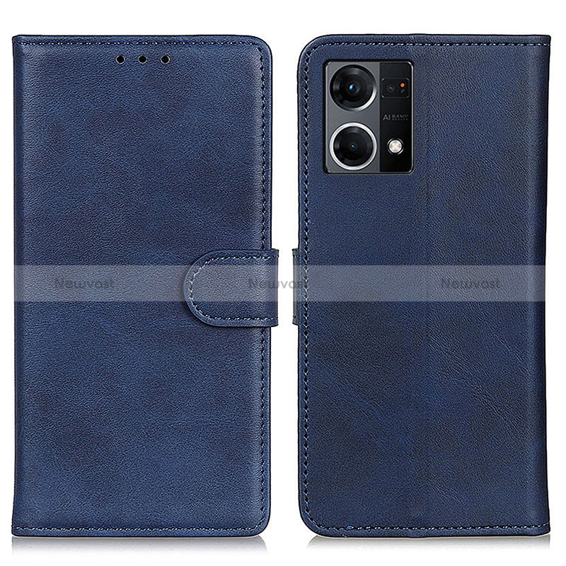 Leather Case Stands Flip Cover Holder A05D for Oppo Reno7 4G Blue