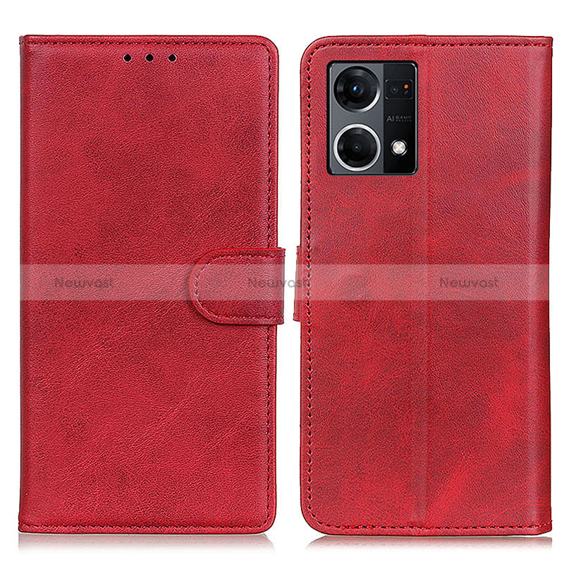 Leather Case Stands Flip Cover Holder A05D for Oppo Reno7 4G Red