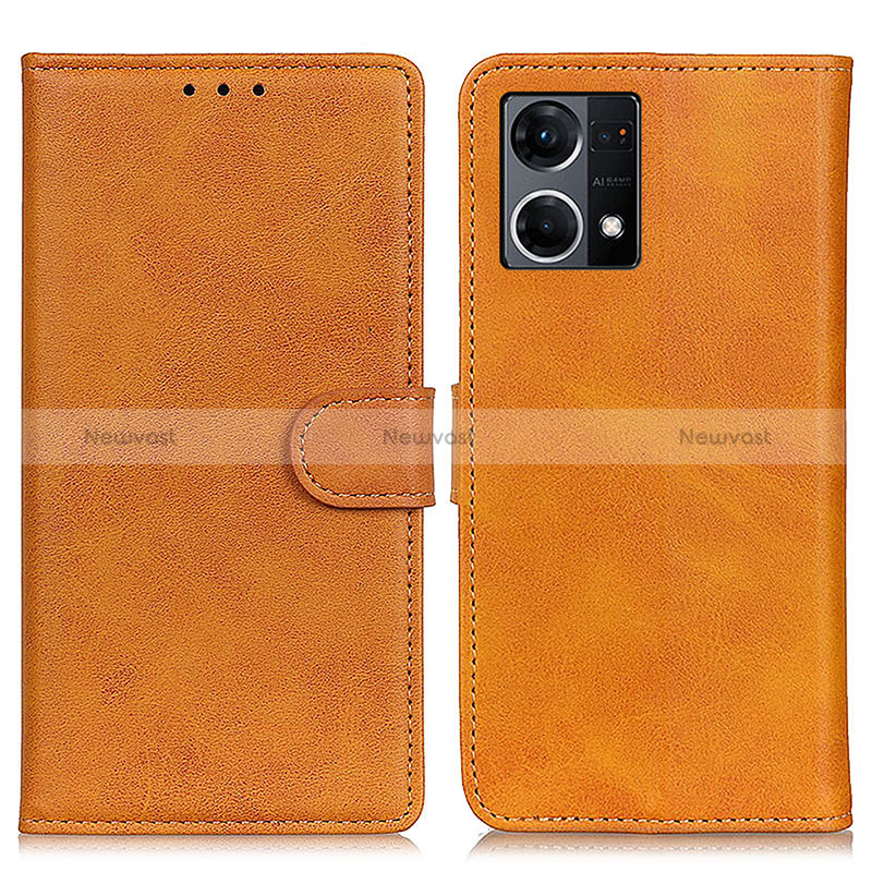 Leather Case Stands Flip Cover Holder A05D for Oppo Reno8 4G Brown