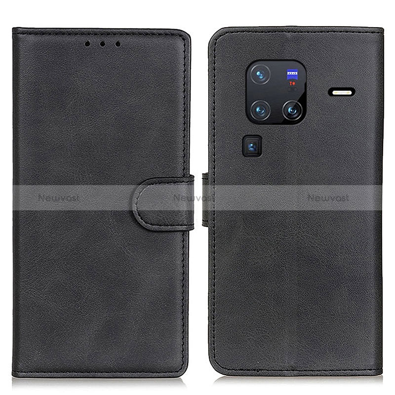 Leather Case Stands Flip Cover Holder A05D for Vivo X80 Pro 5G Black