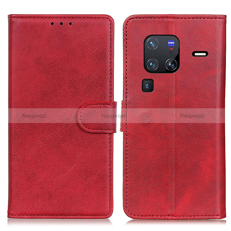 Leather Case Stands Flip Cover Holder A05D for Vivo X80 Pro 5G Red