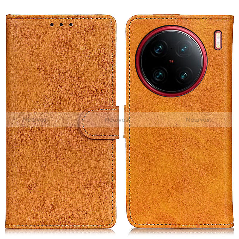 Leather Case Stands Flip Cover Holder A05D for Vivo X90 Pro 5G Brown