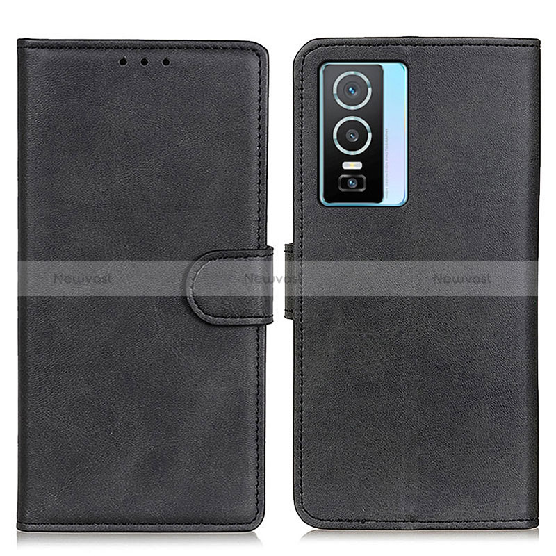 Leather Case Stands Flip Cover Holder A05D for Vivo Y76s 5G Black