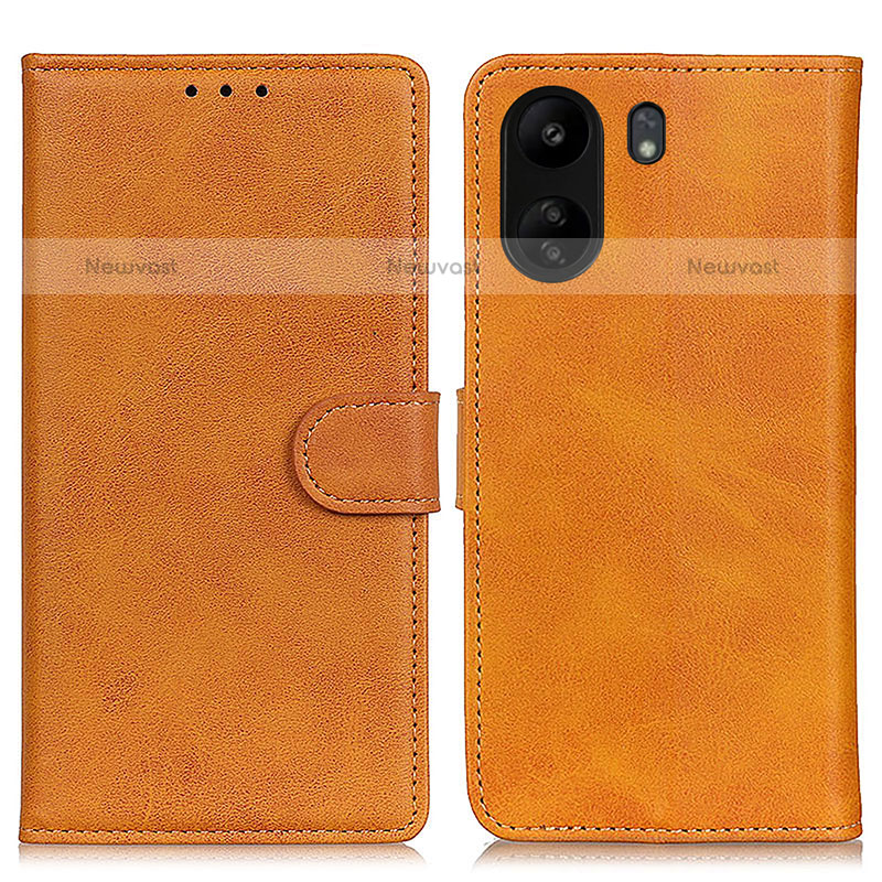 Leather Case Stands Flip Cover Holder A05D for Xiaomi Poco C65 Brown