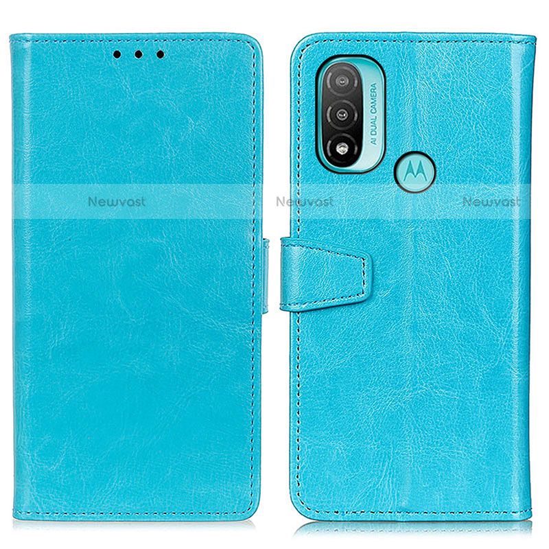 Leather Case Stands Flip Cover Holder A06D for Motorola Moto E20 Sky Blue