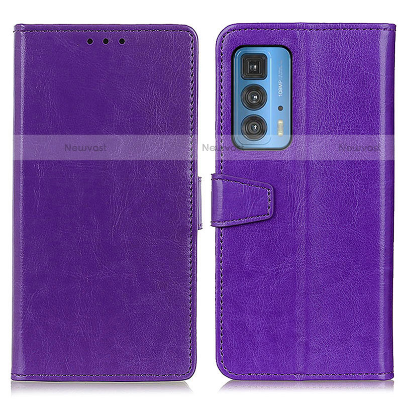 Leather Case Stands Flip Cover Holder A06D for Motorola Moto Edge 20 Pro 5G Purple