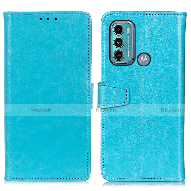 Leather Case Stands Flip Cover Holder A06D for Motorola Moto G60 Sky Blue