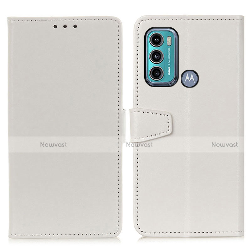 Leather Case Stands Flip Cover Holder A06D for Motorola Moto G60 White