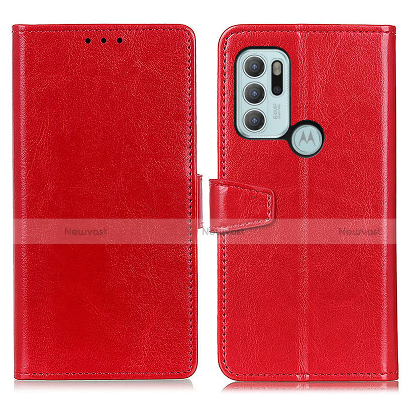 Leather Case Stands Flip Cover Holder A06D for Motorola Moto G60s Red