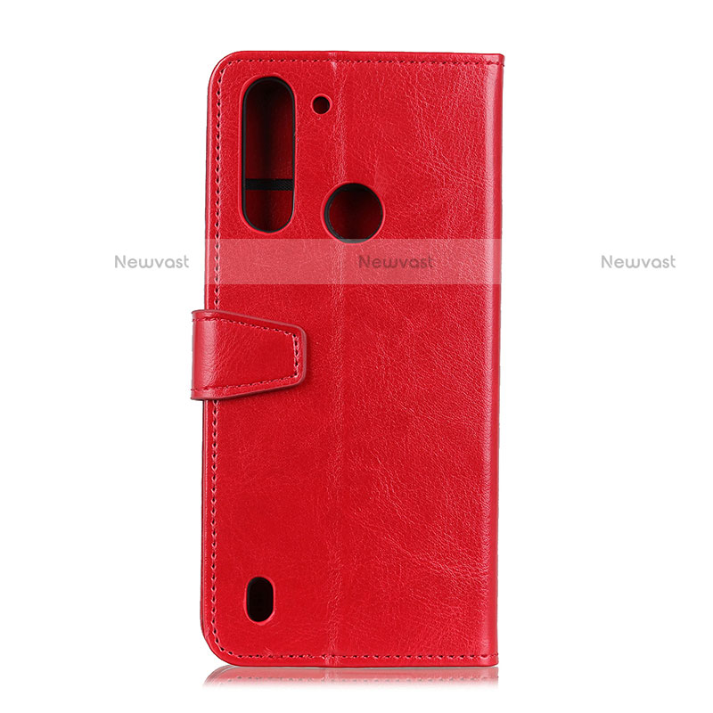 Leather Case Stands Flip Cover Holder A06D for Motorola Moto One Fusion Red