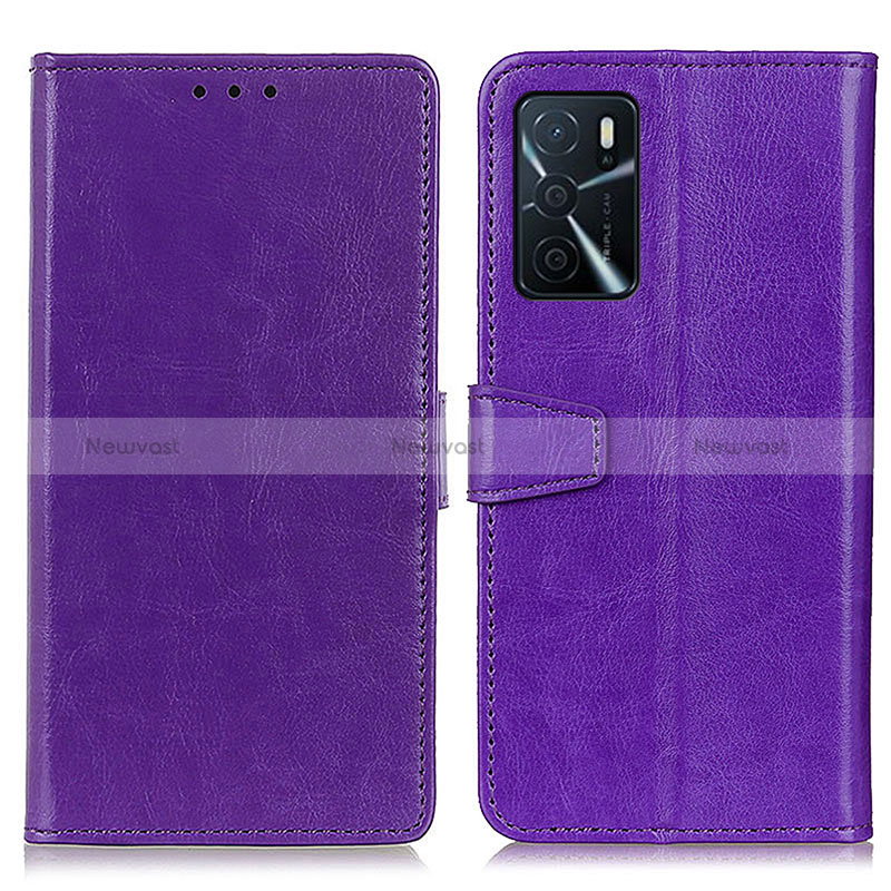 Leather Case Stands Flip Cover Holder A06D for Oppo A16 Purple