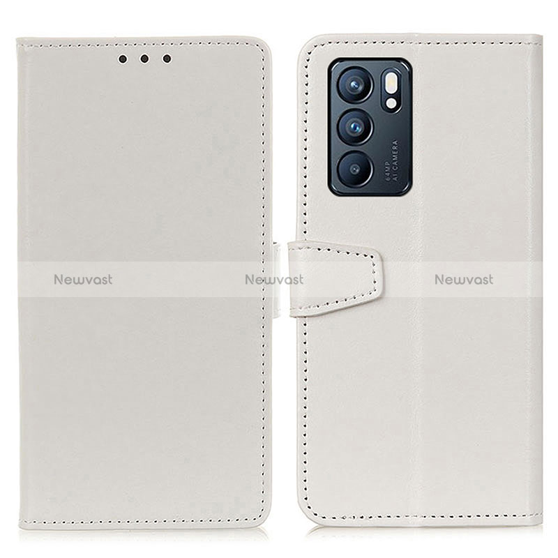 Leather Case Stands Flip Cover Holder A06D for Oppo Reno6 5G White