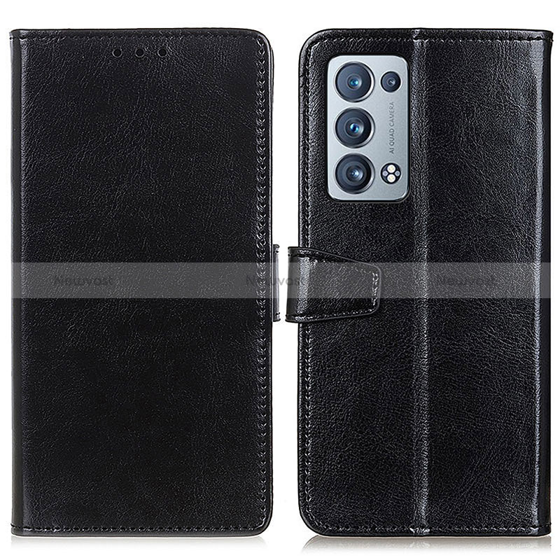 Leather Case Stands Flip Cover Holder A06D for Oppo Reno6 Pro 5G Black