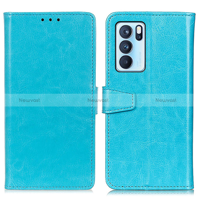 Leather Case Stands Flip Cover Holder A06D for Oppo Reno6 Pro 5G India Sky Blue