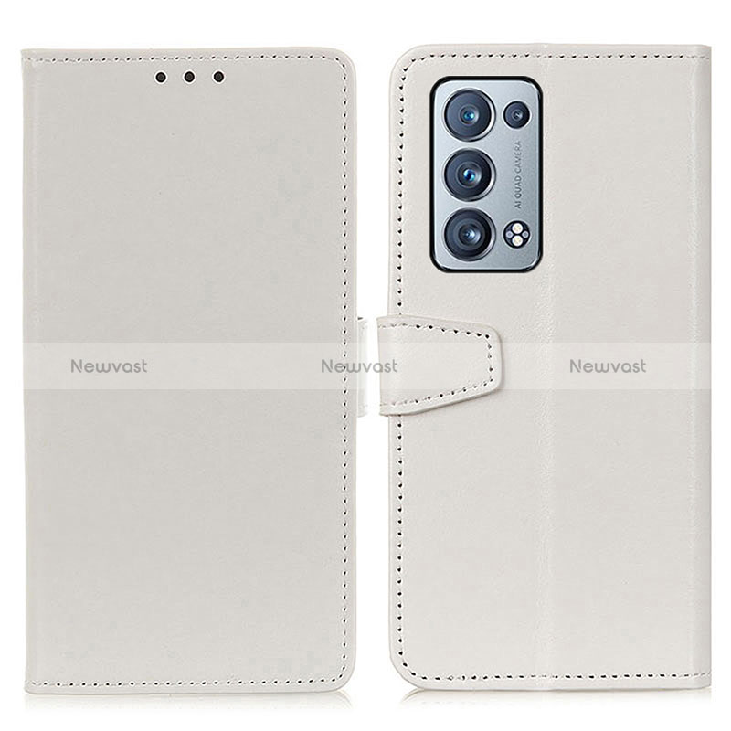 Leather Case Stands Flip Cover Holder A06D for Oppo Reno6 Pro 5G White