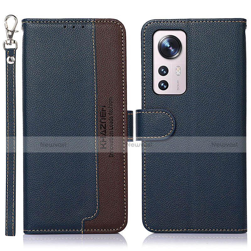 Leather Case Stands Flip Cover Holder A06D for Xiaomi Mi 12 5G Blue