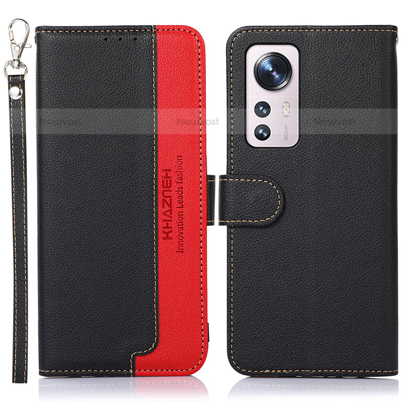 Leather Case Stands Flip Cover Holder A06D for Xiaomi Mi 12 Pro 5G Red and Black