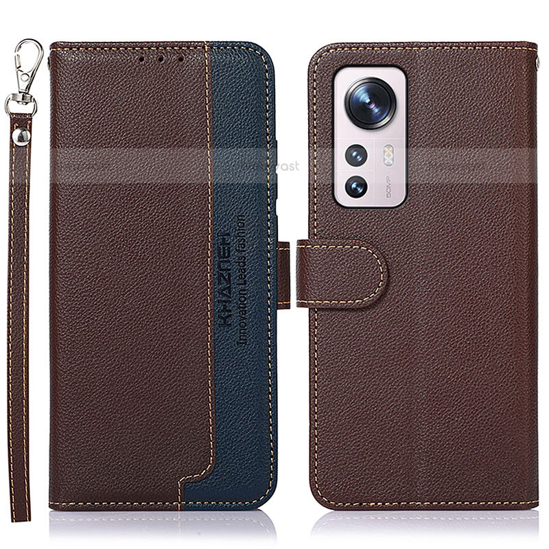 Leather Case Stands Flip Cover Holder A06D for Xiaomi Mi 12S 5G Brown