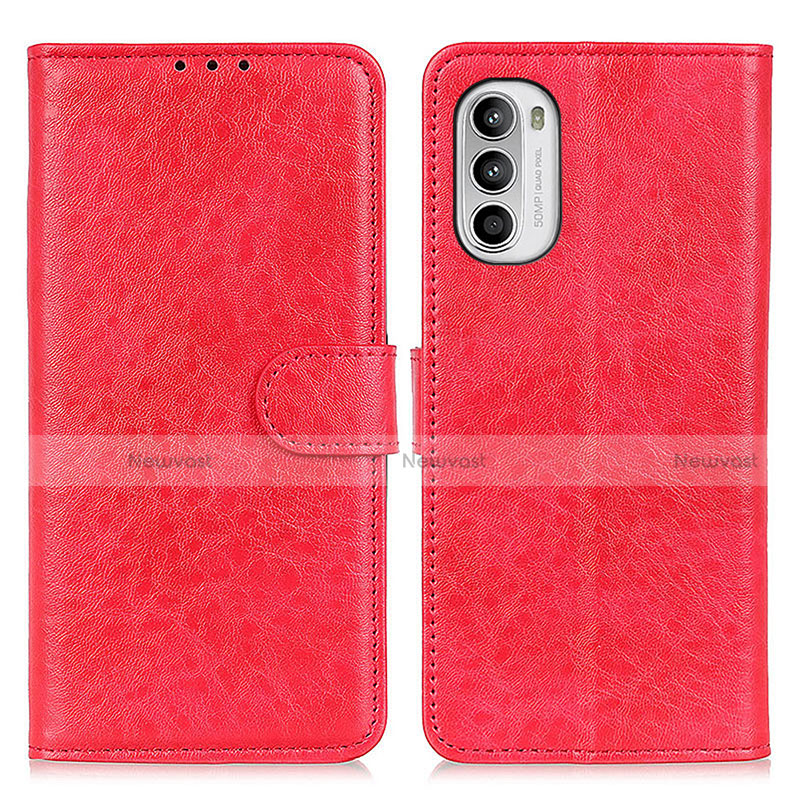 Leather Case Stands Flip Cover Holder A07D for Motorola MOTO G52 Red