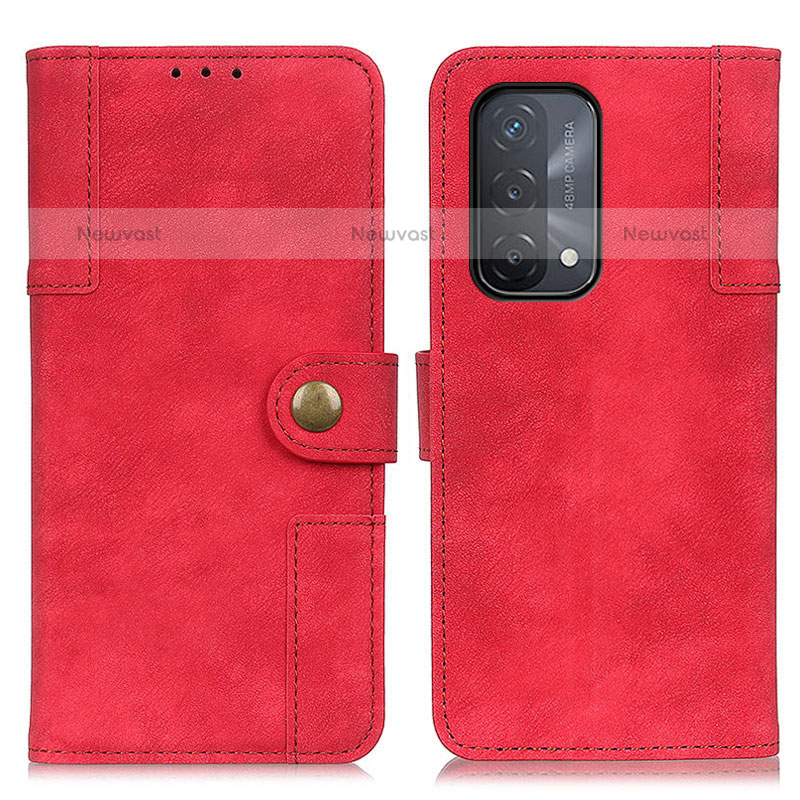 Leather Case Stands Flip Cover Holder A07D for OnePlus Nord N200 5G Red