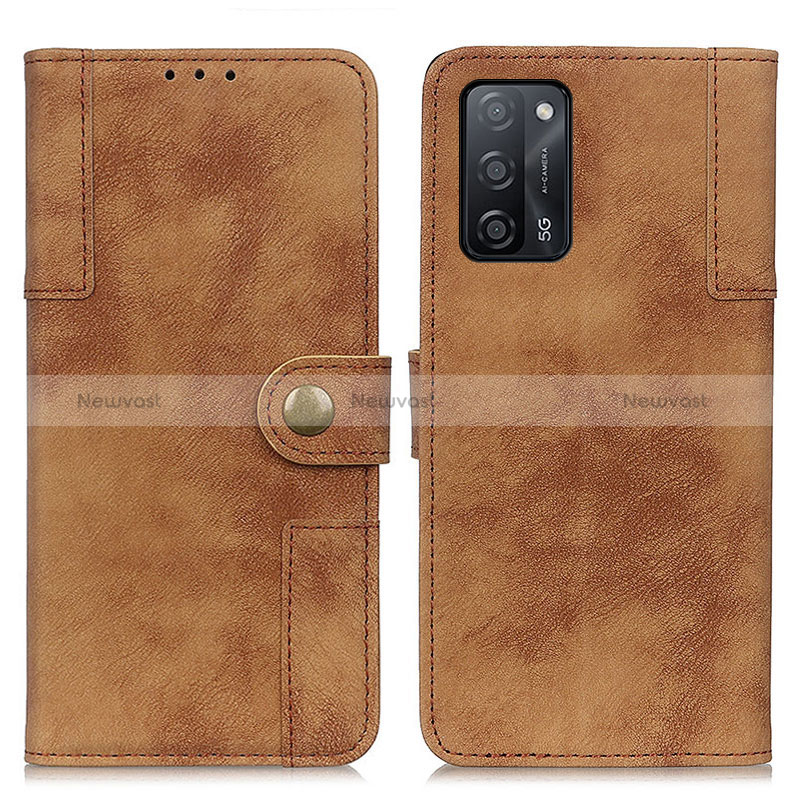 Leather Case Stands Flip Cover Holder A07D for Oppo A56 5G Brown