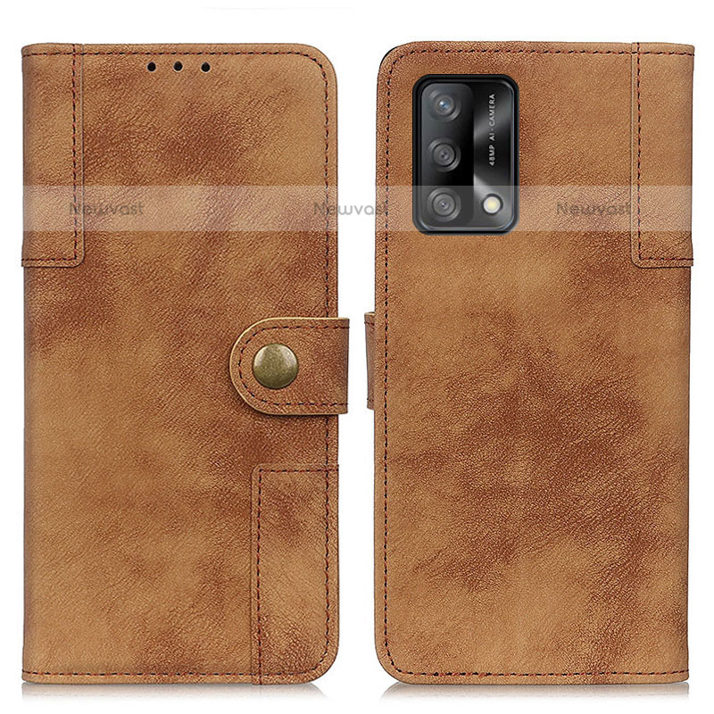 Leather Case Stands Flip Cover Holder A07D for Oppo A74 4G Brown