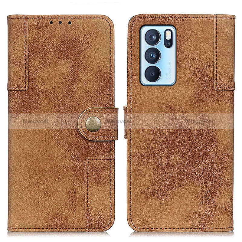 Leather Case Stands Flip Cover Holder A07D for Oppo Reno6 Pro 5G India Brown