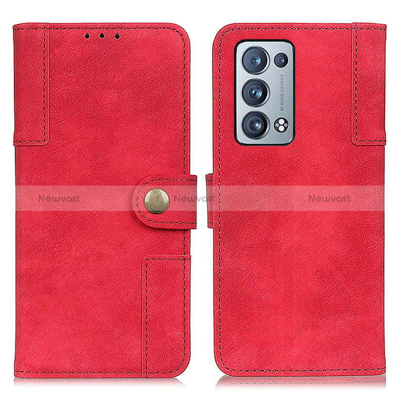 Leather Case Stands Flip Cover Holder A07D for Oppo Reno6 Pro 5G Red