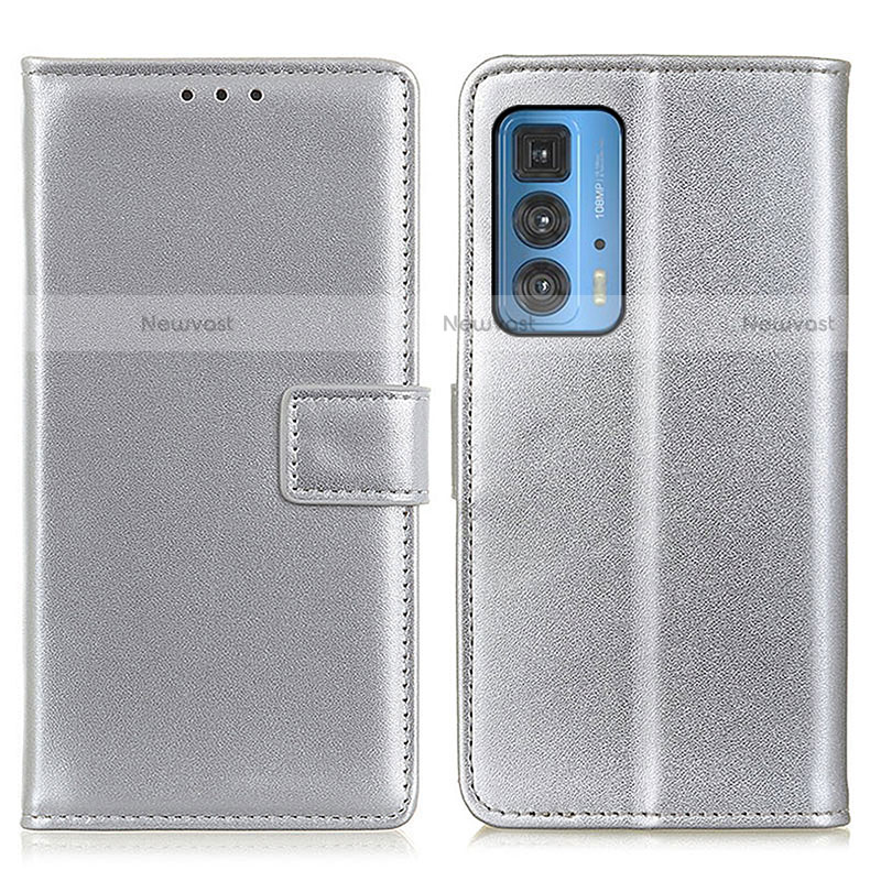 Leather Case Stands Flip Cover Holder A08D for Motorola Moto Edge 20 Pro 5G Silver