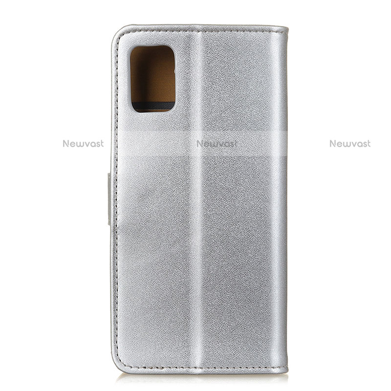 Leather Case Stands Flip Cover Holder A08D for Motorola Moto G100 5G Silver
