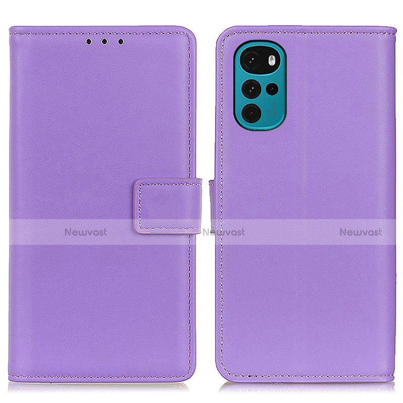 Leather Case Stands Flip Cover Holder A08D for Motorola Moto G22 Purple
