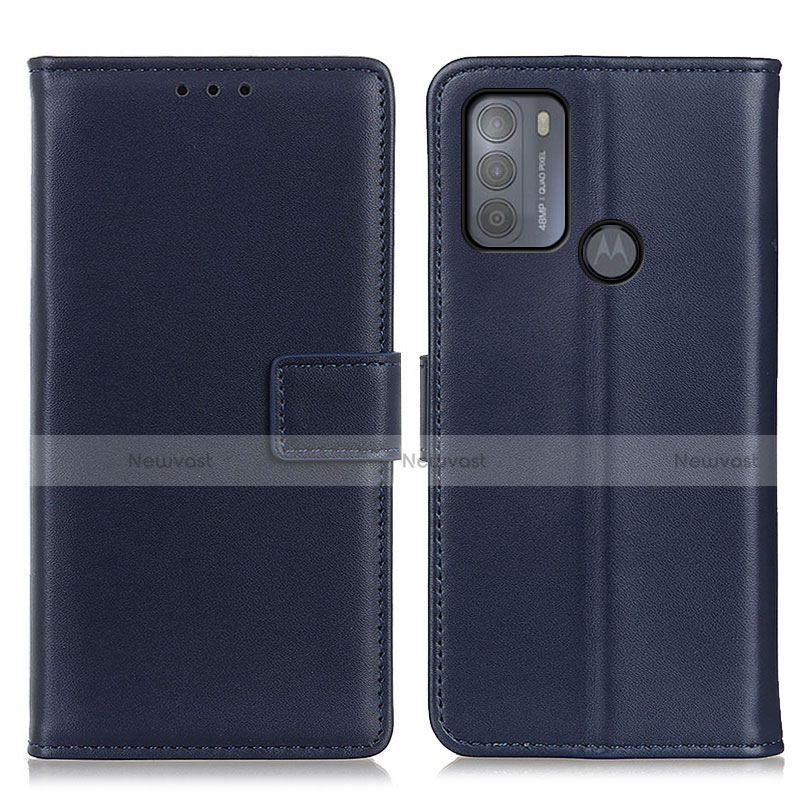 Leather Case Stands Flip Cover Holder A08D for Motorola Moto G50 Blue