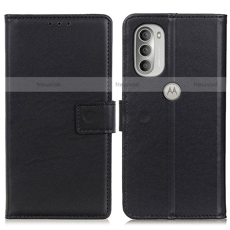Leather Case Stands Flip Cover Holder A08D for Motorola Moto G51 5G Black