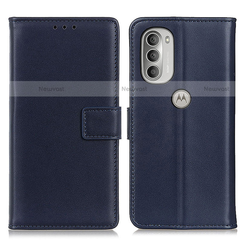 Leather Case Stands Flip Cover Holder A08D for Motorola Moto G51 5G Blue